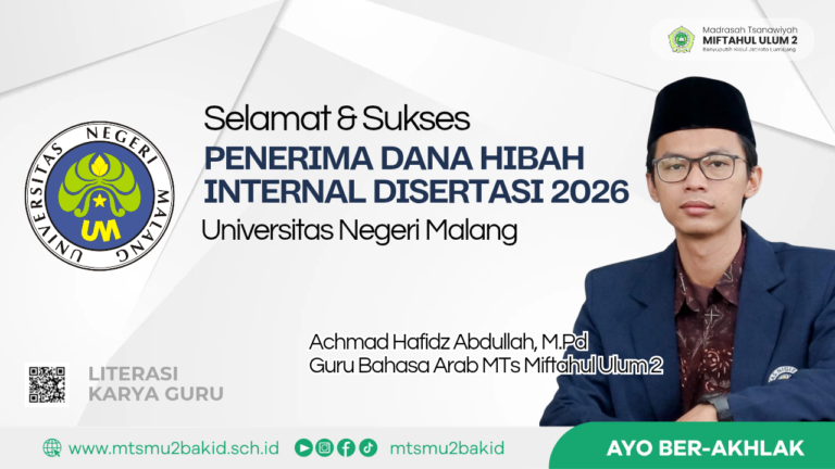 Guru MTs Miftahul Ulum 2 Raih Hibah Internal Disertasi 2026 dari Universitas Negeri Malang