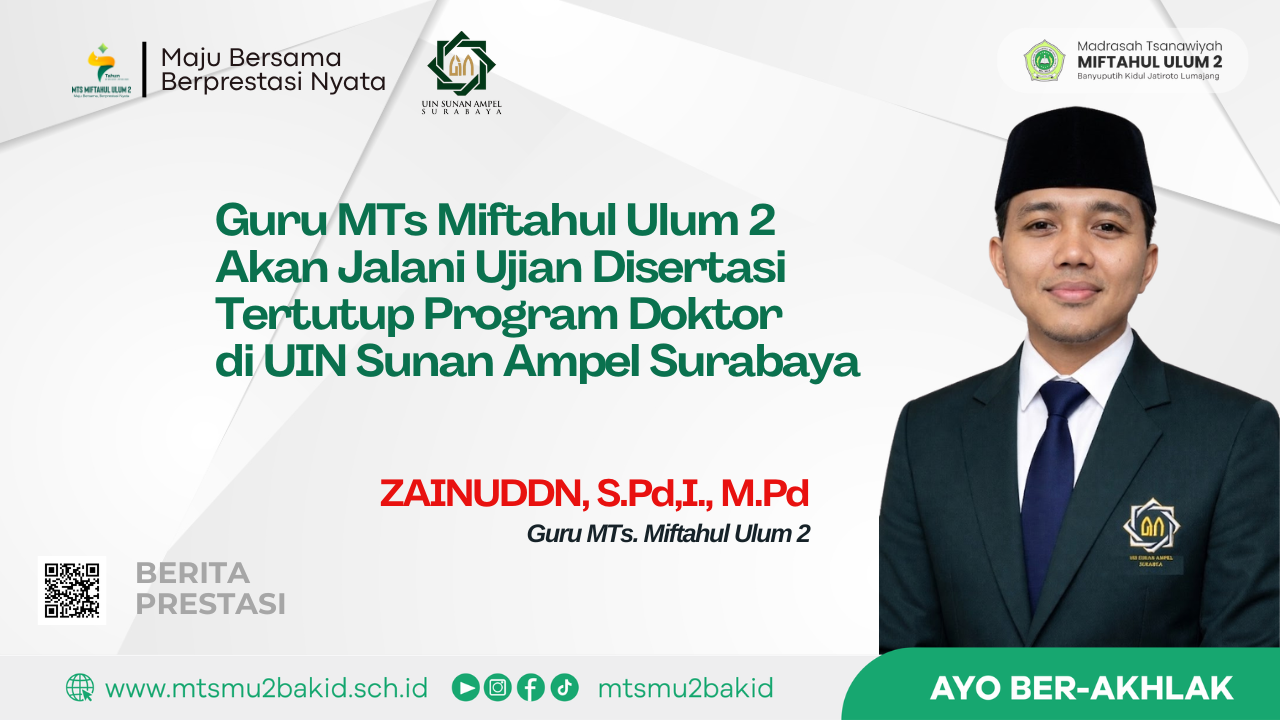 Guru MTs Miftahul Ulum 2 Akan Jalani Ujian Disertasi Tertutup Program Doktor di UIN Sunan Ampel Surabaya